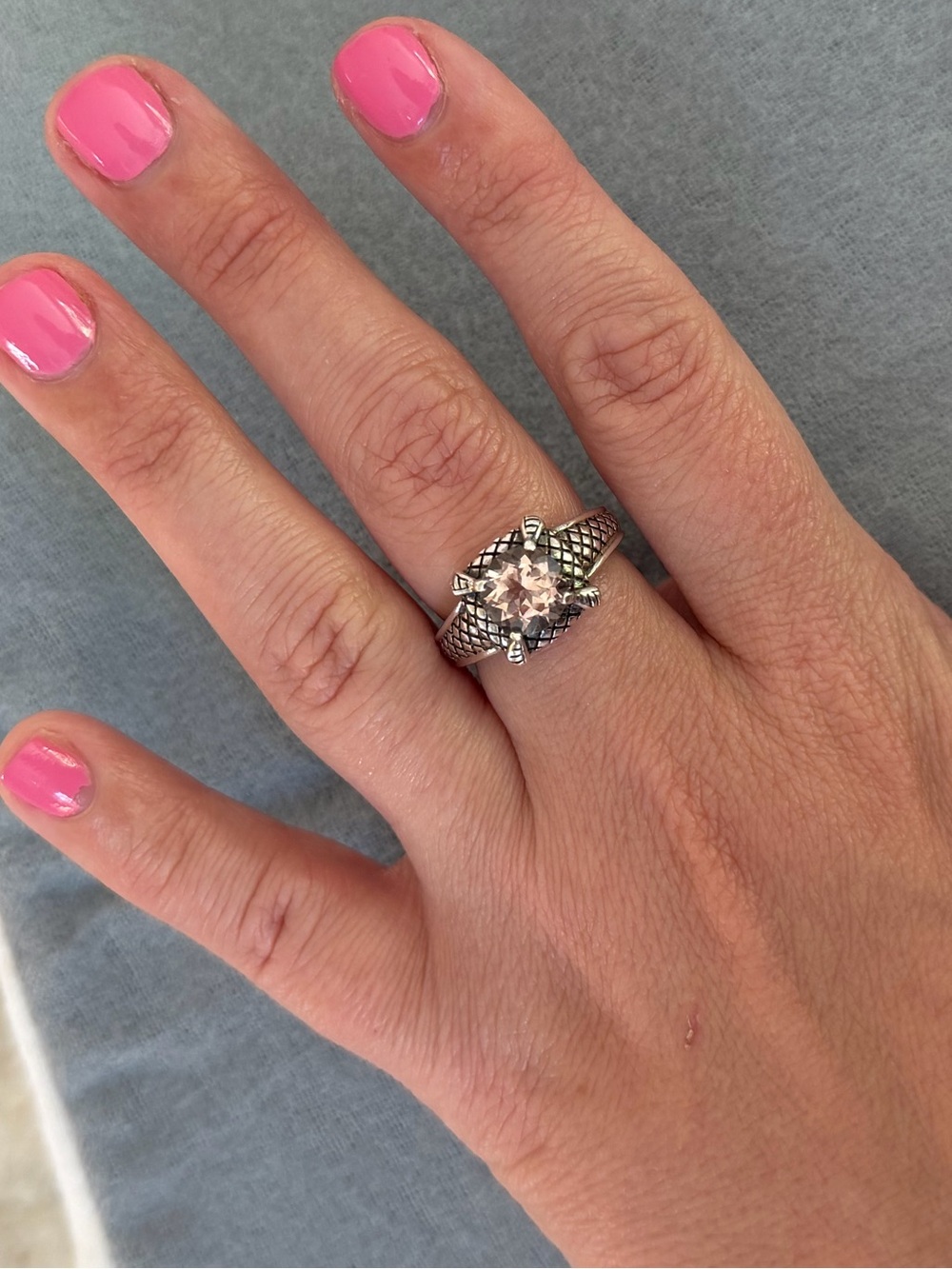 Sterling Silver Pink Halo Ring - Vintage